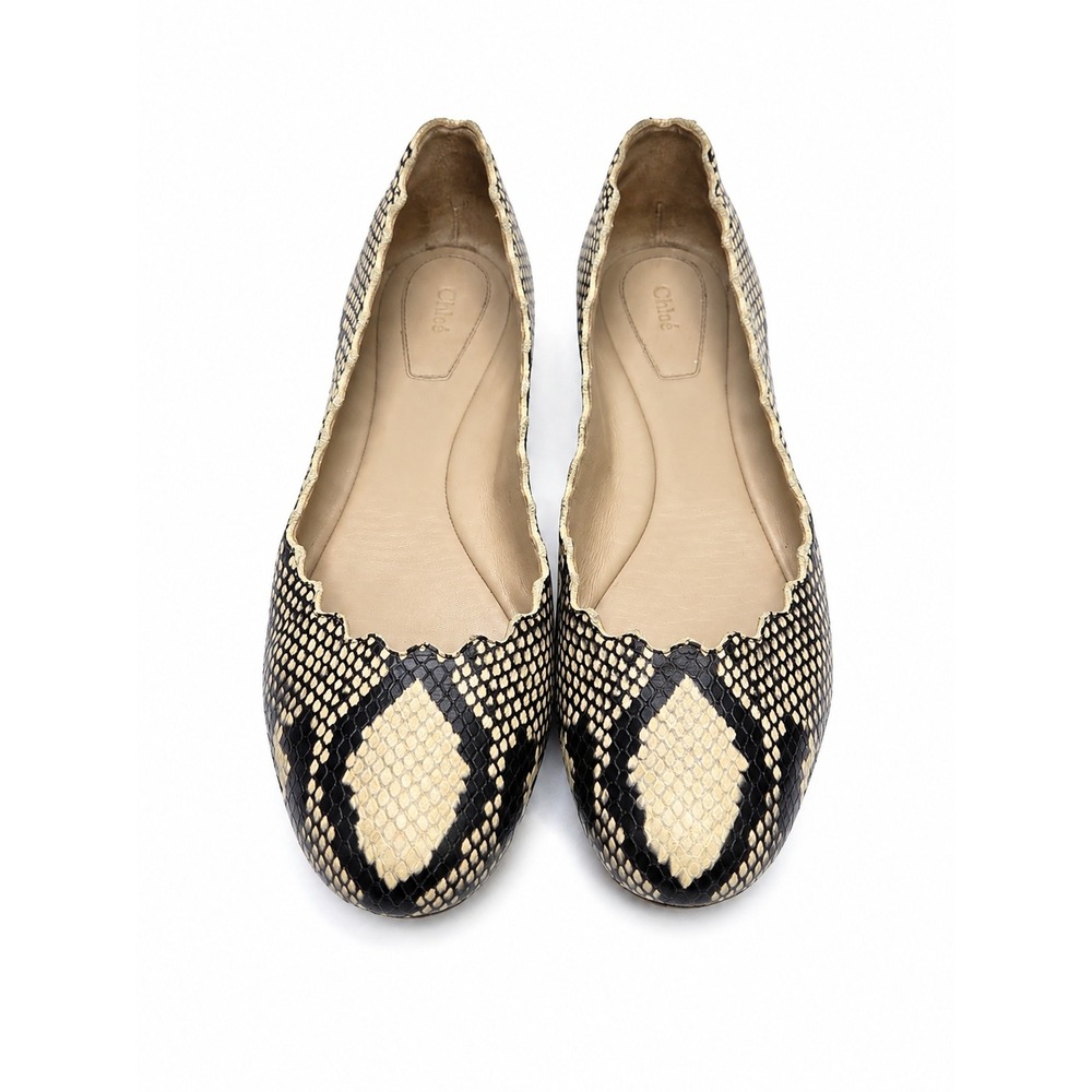 Chloé Lauren Snakeskin Scalloped Ballet Flats Brown Cream EU 37 US 7